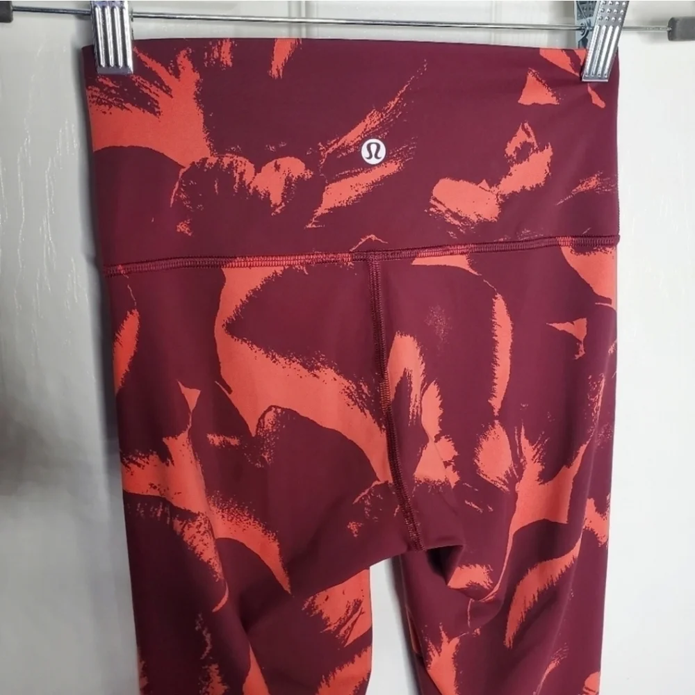 Lululemon Wunder Under Maroon Red Printed High Rise Nulux Tight Leggings